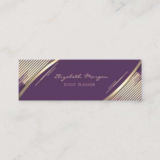 Elegant Trendy, Violet, Faux Gold Stripes Mini Visitekaartje (Voorkant)