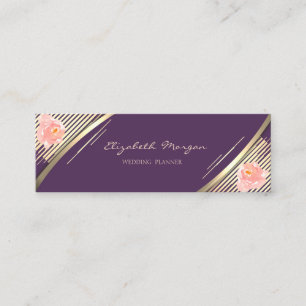Elegant Trendy, Violet, Faux Gold Stripes, Rozen Mini Visitekaartje