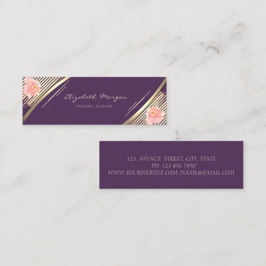 Elegant Trendy, Violet, Faux Gold Stripes, Rozen Mini Visitekaartje (Voorkant / Achterkant)