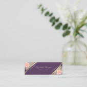 Elegant Trendy, Violet, Faux Gold Stripes, Rozen Mini Visitekaartje (Staand voorkant)