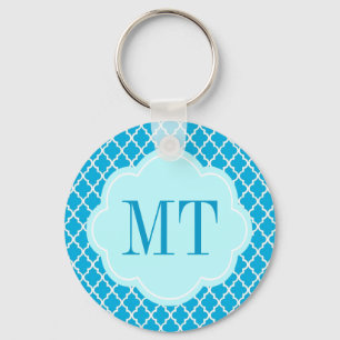 Elegant, trendy, waterblauw quatrefoil sleutelhanger