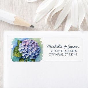 Elegant trendy waterverf hydrangea retouradres etiket