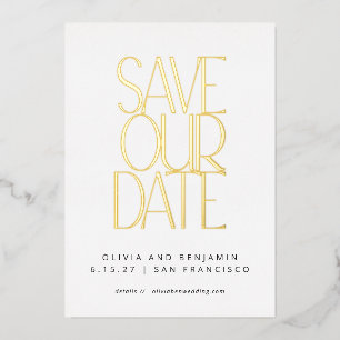Elegant Trendy White en Gold Save the Date Folie Uitnodiging