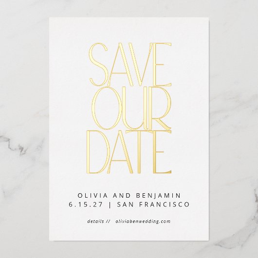 Elegant Trendy White en Gold Save the Date Folie Uitnodiging (Voorkant)