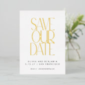 Elegant Trendy White en Gold Save the Date Folie Uitnodiging (Staand Voorkant)