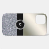 Elegant trendy zilverdiamant monogrammen Case-Mate iPhone case (Achterkant (horizontaal))