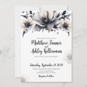 Elegant Trendy Zwart Wit Bloemen Bruiloft Kaart (Voorkant)