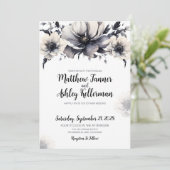 Elegant Trendy Zwart Wit Bloemen Bruiloft Kaart (Staand voorkant)