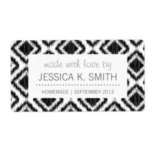 Elegant Tribal Pattern Black and White Ikat Motif Etiket