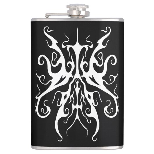 Elegant Tribal Tattoo Design - wit op zwart Heupfles (Voorkant)