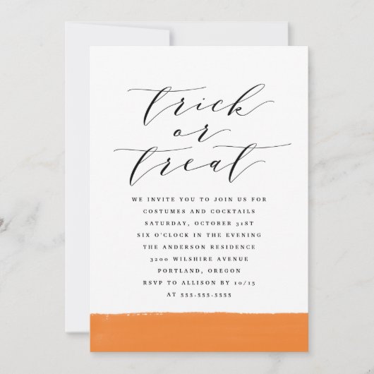 Elegant Trick or treat Script Halloween Party Kaart (Voorkant)