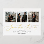 Elegant Trio | Multi Photo Save the Date Gold Folie Uitnodiging (Voorkant)