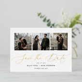 Elegant Trio | Multi Photo Save the Date Gold Folie Uitnodiging (Staand Voorkant)