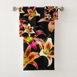 Elegant Trio van Geel Roze Daylilies Floral Bad Handdoek