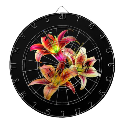 Elegant Trio van Geel Roze Daylilies Floral Dartbord (Voorkant)