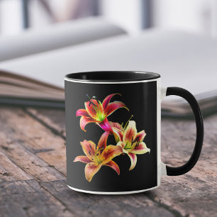 Elegant Trio van Gele Roze Daglelies Bloemstuk Mok