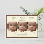 Elegant Triplet Foto Baby - Aankondiging geboorte (Staand voorkant)