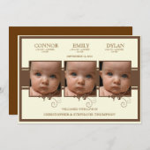 Elegant Triplet Foto Baby - Aankondiging geboorte (Voorkant / Achterkant)