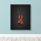 Elegant Trompe L'oeil Violin & Bow op 11x14 Black Canvas Afdruk (Insitu (Houten vloer))