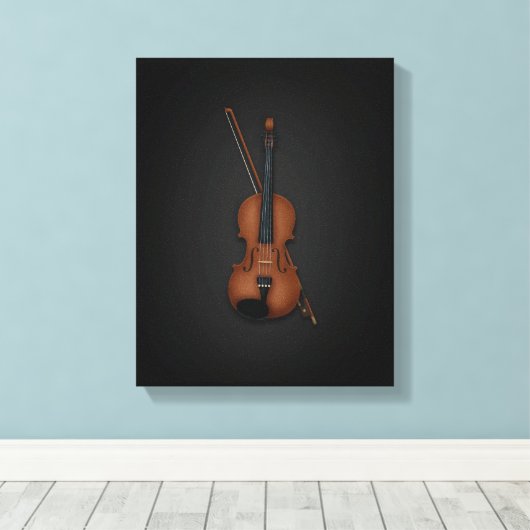 Elegant Trompe L'oeil Violin & Bow op 11x14 Black Canvas Afdruk (Insitu (Houten vloer))