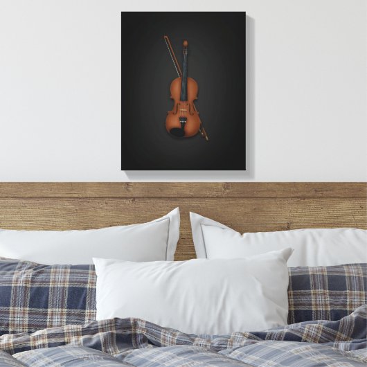 Elegant Trompe L'oeil Violin & Bow op 11x14 Black Canvas Afdruk (Insitu (Slaapkamer))