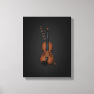 Elegant Trompe L'oeil Violin & Bow op 11x14 Black Canvas Afdruk