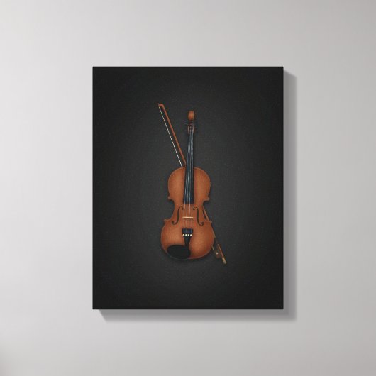 Elegant Trompe L'oeil Violin & Bow op 11x14 Black Canvas Afdruk (Voorkant)
