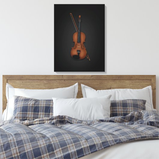 Elegant Trompe L'oeil Violin & Bow op 18x24 Black Canvas Afdruk (Insitu (Slaapkamer))