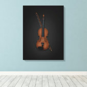 Elegant Trompe L'oeil Violin & Bow op 18x24 Black Canvas Afdruk (Insitu (Houten vloer))