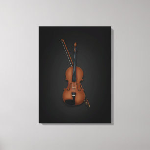 Elegant Trompe L'oeil Violin & Bow op 18x24 Black Canvas Afdruk