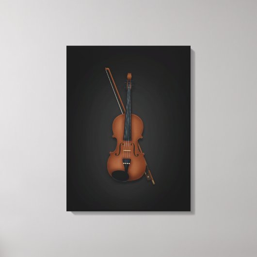 Elegant Trompe L'oeil Violin & Bow op 18x24 Black Canvas Afdruk (Voorkant)