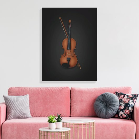 Elegant Trompe L'oeil Violin & Bow op 18x24 Black Canvas Afdruk (Insitu (Woonkamer))