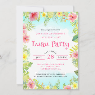 Elegant Tropical Aloha Luau Birthday Party Pink Kaart