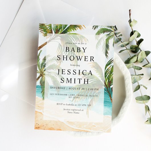Elegant Tropical Beach Baby shower Kaart