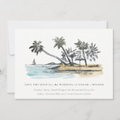 Elegant Tropical Beach Palm Tree Waterverf Save The Date (Voorkant)