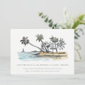 Elegant Tropical Beach Palm Tree Waterverf Save The Date (Staand voorkant)