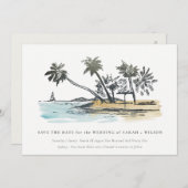 Elegant Tropical Beach Palm Tree Waterverf Save The Date (Voorkant / Achterkant)