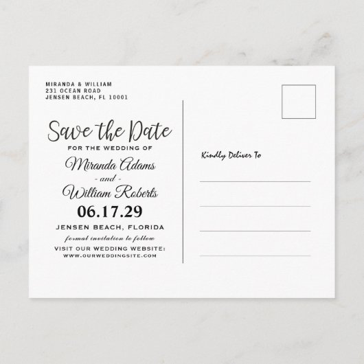 Elegant Tropical Beach Photo Wedding Aankondigingskaart (Achterkant)