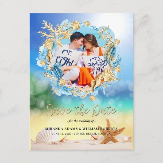 Elegant Tropical Beach Photo Wedding Aankondigingskaart (Voorkant)