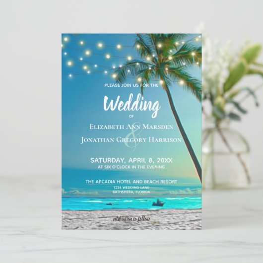 Elegant Tropical Beach String Lights Palms Ombre Kaart (Staand voorkant)