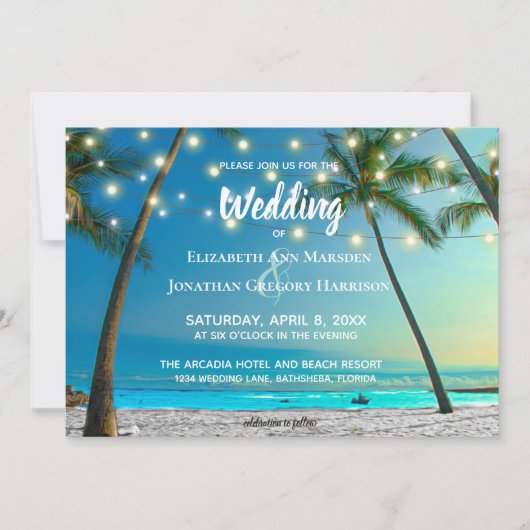 Elegant Tropical Beach String Lights Palms Ombre Kaart (Voorkant)