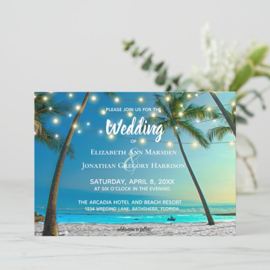 Elegant Tropical Beach String Lights Palms Ombre Kaart (Staand voorkant)