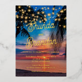 Elegant Tropical Beach Summer Weddenschap Real Folie Uitnodiging (Voorkant)