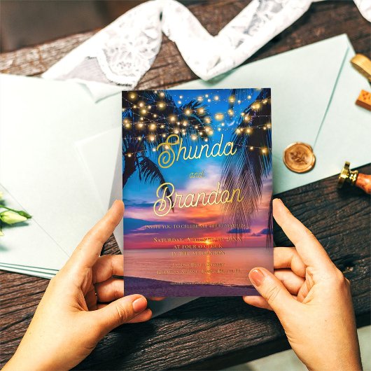 Elegant Tropical Beach Summer Weddenschap Real Folie Uitnodiging