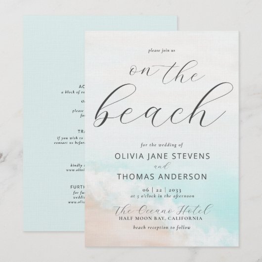 Elegant Tropical Beach Waves in One Weddenschap Kaart (Voorkant / Achterkant)