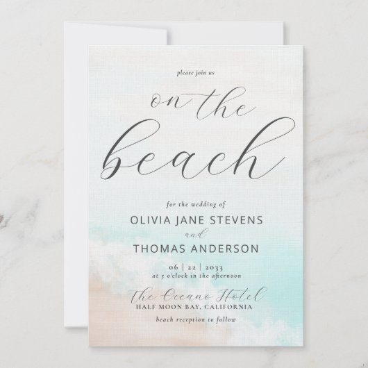 Elegant Tropical Beach Waves in One Weddenschap Kaart (Voorkant)