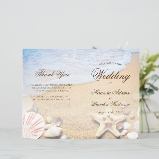 Elegant Tropical Beach Wedding Folded Program Kaar (Staand voorkant)