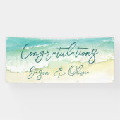Elegant Tropical Beach Wedding Gefeliciteerd Spandoek (Horizontaal)