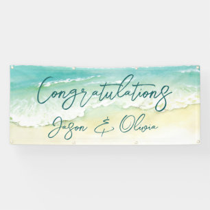 Elegant Tropical Beach Wedding Gefeliciteerd Spandoek