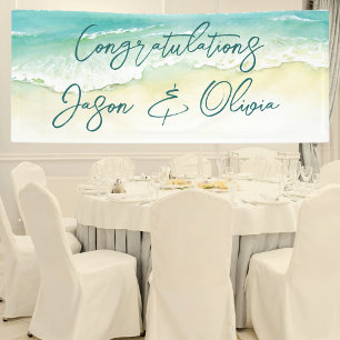 Elegant Tropical Beach Wedding Gefeliciteerd Spandoek